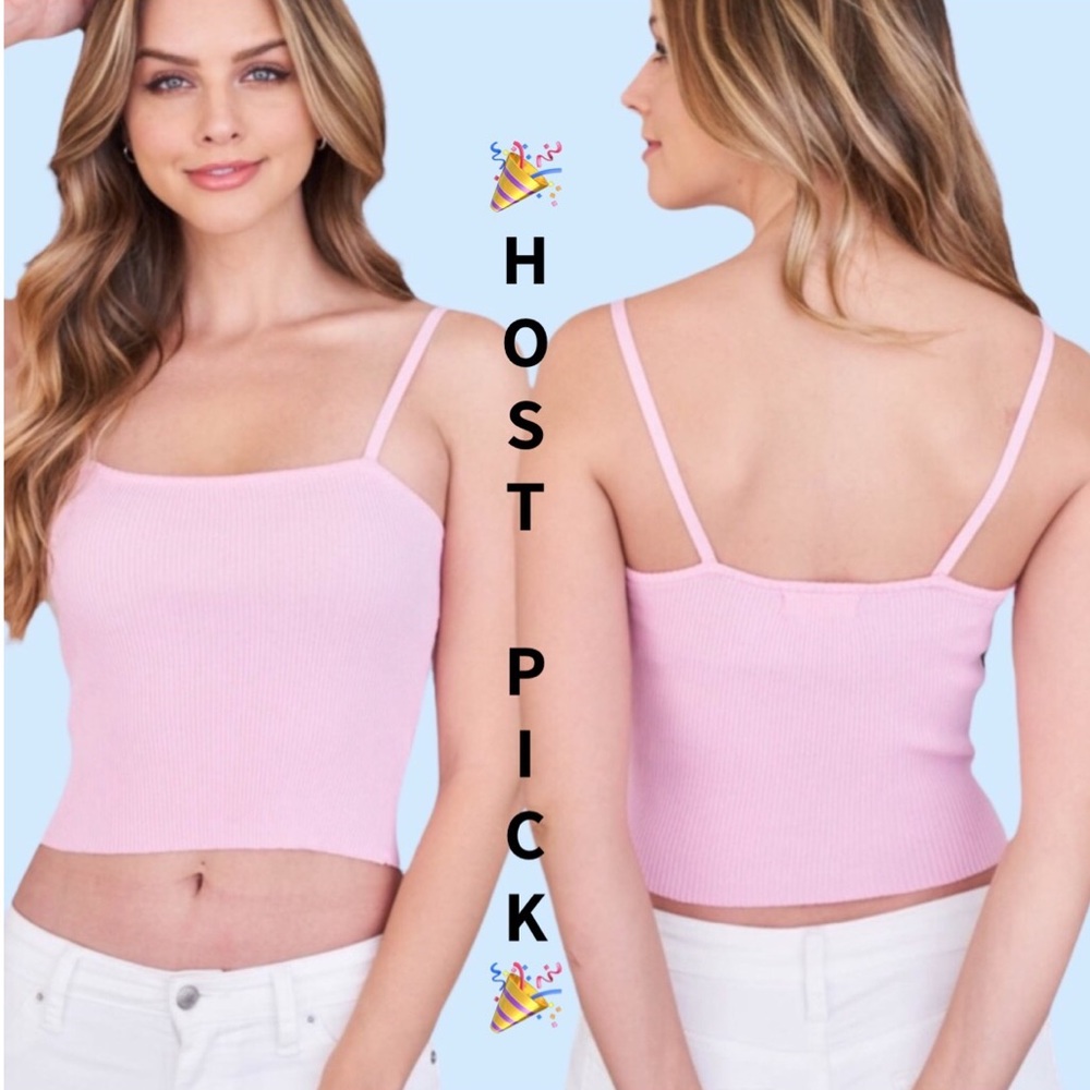 ❌DONATED❌Pink Ribbed Cami Stretchy Crop Top - Picture 1 of 14